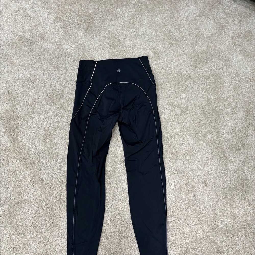Athleta Black Leggings with White Stitching